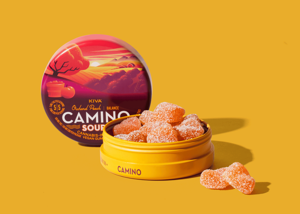 Orchard Peach Camino Gummies available at Xzibit's West Coast Cannabis in Marina Del Rey, the best dispensary near LAX.