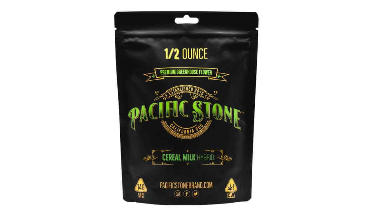 A half ounce of Pacific Stone’s Cereal Milk strain, a cross of the Cookies strain, Cherry Pie strain, and Snowman strain.