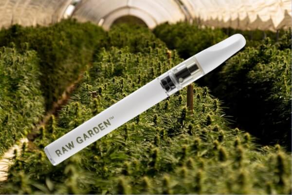 The Raw Garden Disposable Weed Pen in front of their cultivation in Santa Barbara County.