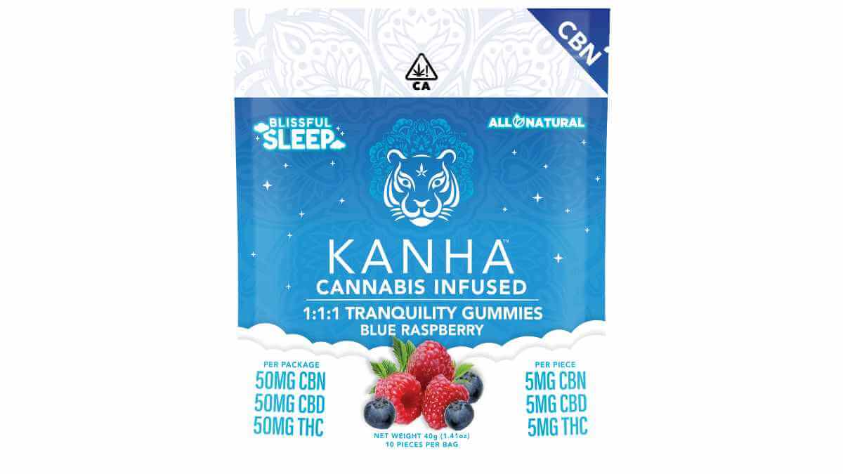Blue Raspberry 1:1:1 CBN, CBD and THC Sleep Kanha Gummies available at Xzibit's West Coast Cannabis in Marina Del Rey.